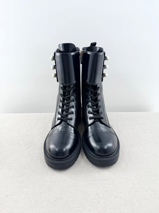 Dior leather D strike boots with chunky sole and pearls, 41