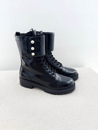 Dior leather D strike boots with chunky sole and pearls, 41