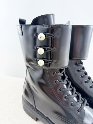 Dior leather D strike boots with chunky sole and pearls, 41