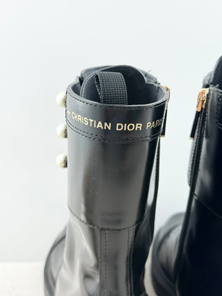 Dior leather D strike boots with chunky sole and pearls, 41