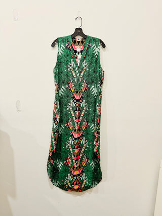 Mara Hoffman Maristar Tropical Print Sleeveess Midi Shirt Dress Green Women's M