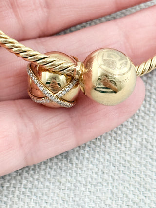 David Yurman 18 k yellow gold solari bypass bracelet with pave diamonds, medium