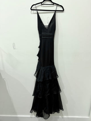 Aidan by Aidan Mattox Sleeveless Halter Ruffle Cocktail Gown Black Womens Size 6