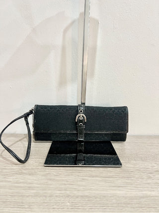 NWT Coach Small Canvas Logo Printed Wristlet Clutch Handbag Black