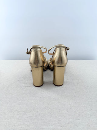 Souliers x Sezane leather metallic platform block heel shoes, 40