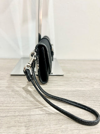 NWT Coach Small Canvas Logo Printed Wristlet Clutch Handbag Black