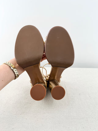 Souliers x Sezane leather metallic platform block heel shoes, 40