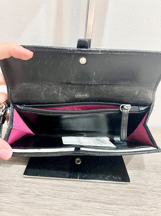 NWT Coach Small Canvas Logo Printed Wristlet Clutch Handbag Black