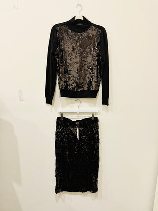 Ann Taylor matching set top and sequin pencil midi skirt, top S / bottom 6