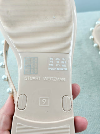 Stuart Weitzman jelly sandals thong with pearls, 9