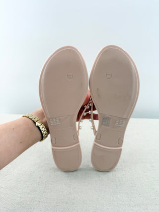Stuart Weitzman jelly sandals thong with pearls, 9