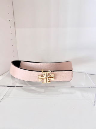 Tory Burch Reversible Logo Gold Tone Leather Belt Pink Magnolia Women's L/XL