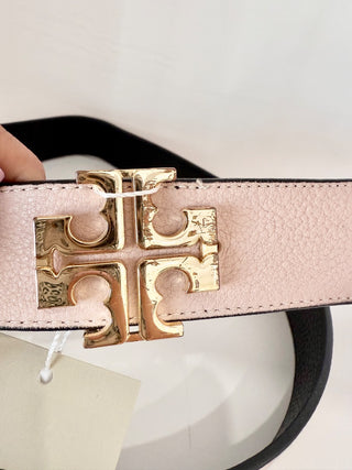 Tory Burch Reversible Logo Gold Tone Leather Belt Pink Magnolia Women's L/XL