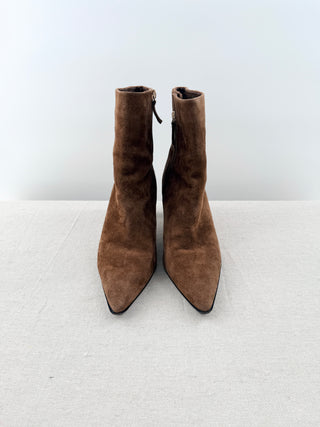 J. Crew Stevie Suede Mid Heel Pointed Toe Ankle Boots Brown Women's Size EU 40