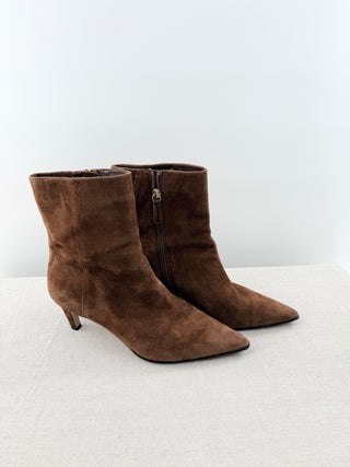 J. Crew Stevie Suede Mid Heel Pointed Toe Ankle Boots Brown Women's Size EU 40