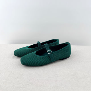 NWOT  Vivaia Margot Knit Square Toe Mary Jane Flats Forest Green Women's EU 41.5