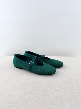 NWOT  Vivaia Margot Knit Square Toe Mary Jane Flats Forest Green Women's EU 41.5
