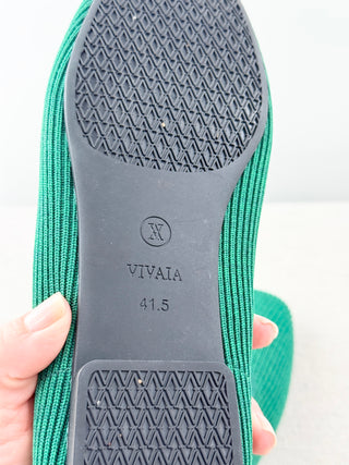 NWOT  Vivaia Margot Knit Square Toe Mary Jane Flats Forest Green Women's EU 41.5