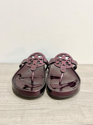 NWT Tory Burch Miller Cloud Metallic Slip On Flat Thong Sandals Merlot Women's 7