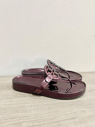 NWT Tory Burch Miller Cloud Metallic Slip On Flat Thong Sandals Merlot Women's 7