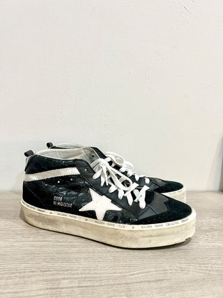 Golden Goose Deluxe Brand w/Alligator Skin Mid Top Sneakers Black & White EU 40