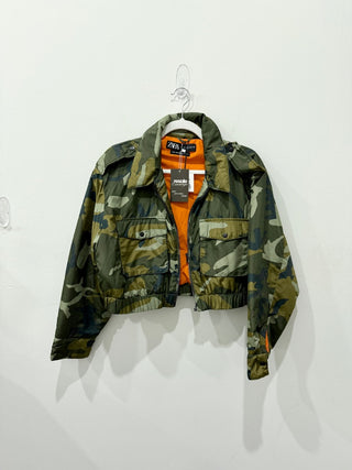 NWT Zara Camouflage Full Zip Cropped Bomber Jacket Military Green Women's Large