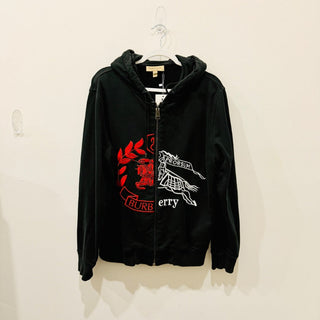 Burberry Cyrus Embroidered Spliced Logo Zip-front Hoodie In Black Men's Size L