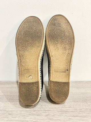 Saint Laurent Cassandre Logo-Embossed Leather Espadrilles Flat Black Women EU 39