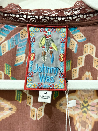 Johny Was kimono embroidered velvet and silk top, M