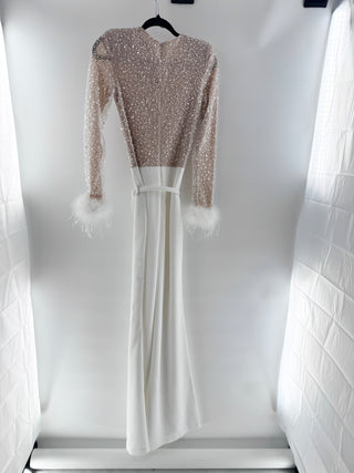 Nadine Merabi embellished feather trim jumpsuit, US 4
