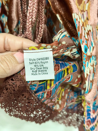 Johny Was kimono embroidered velvet and silk top, M