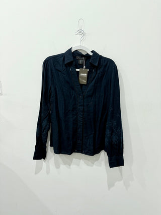 Tahari linen embroidered blouse, L