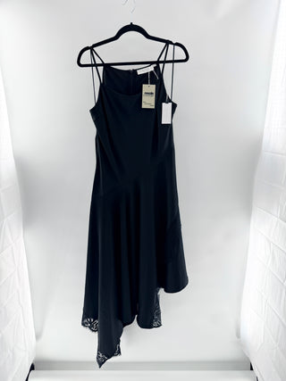 ASTR satin lace trim long dress high low, L