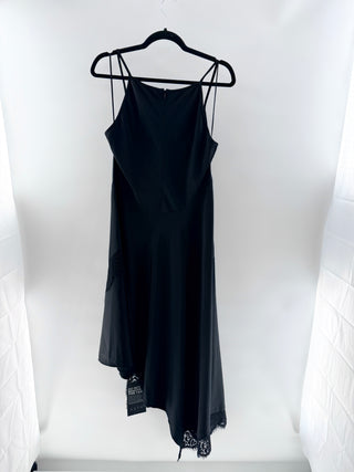 ASTR satin lace trim long dress high low, L