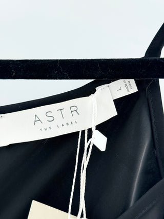 ASTR satin lace trim long dress high low, L