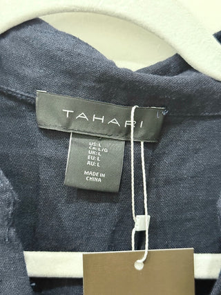 Tahari linen embroidered blouse, L
