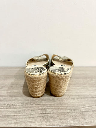 Jimmy Choo Snakeskin Raffia Platform Wedge Slide Sandals Beige/Brown EU 38