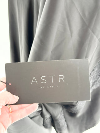 ASTR satin lace trim long dress high low, L