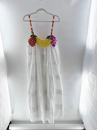 Farm Rio linen long dress with colorful trim, M