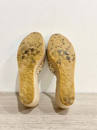 Jimmy Choo Snakeskin Raffia Platform Wedge Slide Sandals Beige/Brown EU 38