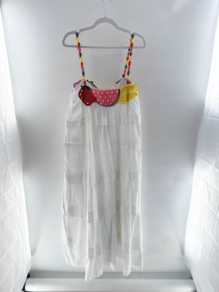 Farm Rio linen long dress with colorful trim, M