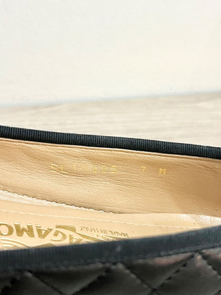 Salvatore Ferragamo Quilted Leather Slip On Vara Bow Ballet Flats Black Womens 7