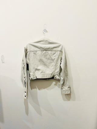 NWT IRO Paris Jasmin Cutout Crop Denim Jacket Dirty White Women's 34 FR / US 2