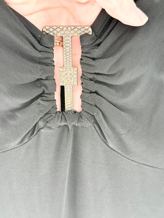 Roberto Cavalli jersey kimono sleeve long dress with metal buckle detail, 48 IT / US 12