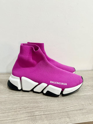 Balenciaga Neoprene Knit Speed Mid Sock Sneakers Purple/White Women's Size US 5