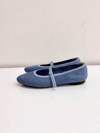 Vivaila Almond-Toe Mary-Jane AdaptAll Ballet Flats Denim Blue Women's Size 40