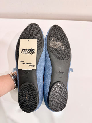 Vivaila Almond-Toe Mary-Jane AdaptAll Ballet Flats Denim Blue Women's Size 40