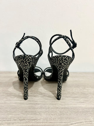 Stuart Weitzman Sam Pave Embellished Ankle Strap Strappy High Heel Black Women 6