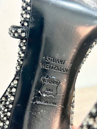 Stuart Weitzman Sam Pave Embellished Ankle Strap Strappy High Heel Black Women 6