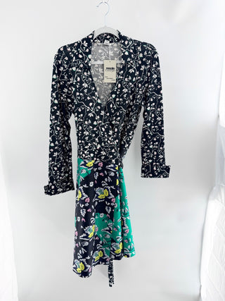 Diane von Furstenberg long-sleeve wrap dress featuring floral print, collared neckline and long sleeves, 12